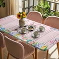 thumbnail image 3 of Easter Bunny Table Cloths for 4 Foot Rectangle Tables, Eggs Cute Rabbit Pink Wooden Grain Farm Patio Waterproof Elastic Fitted Tablecloths, Washable Rectangular Table Cover for Camping, 3 of 8