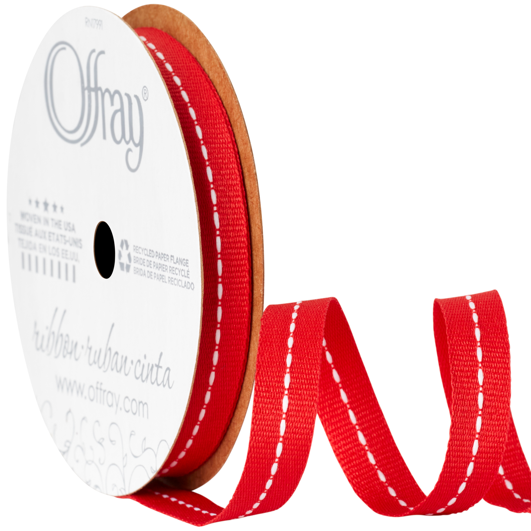 (4 pack) Offray Ribbon, Red 3/8 inch Center Stitch Grosgrain Ribbon for Sewing, Crafts, and Gifting, 12 feet, 1 Each