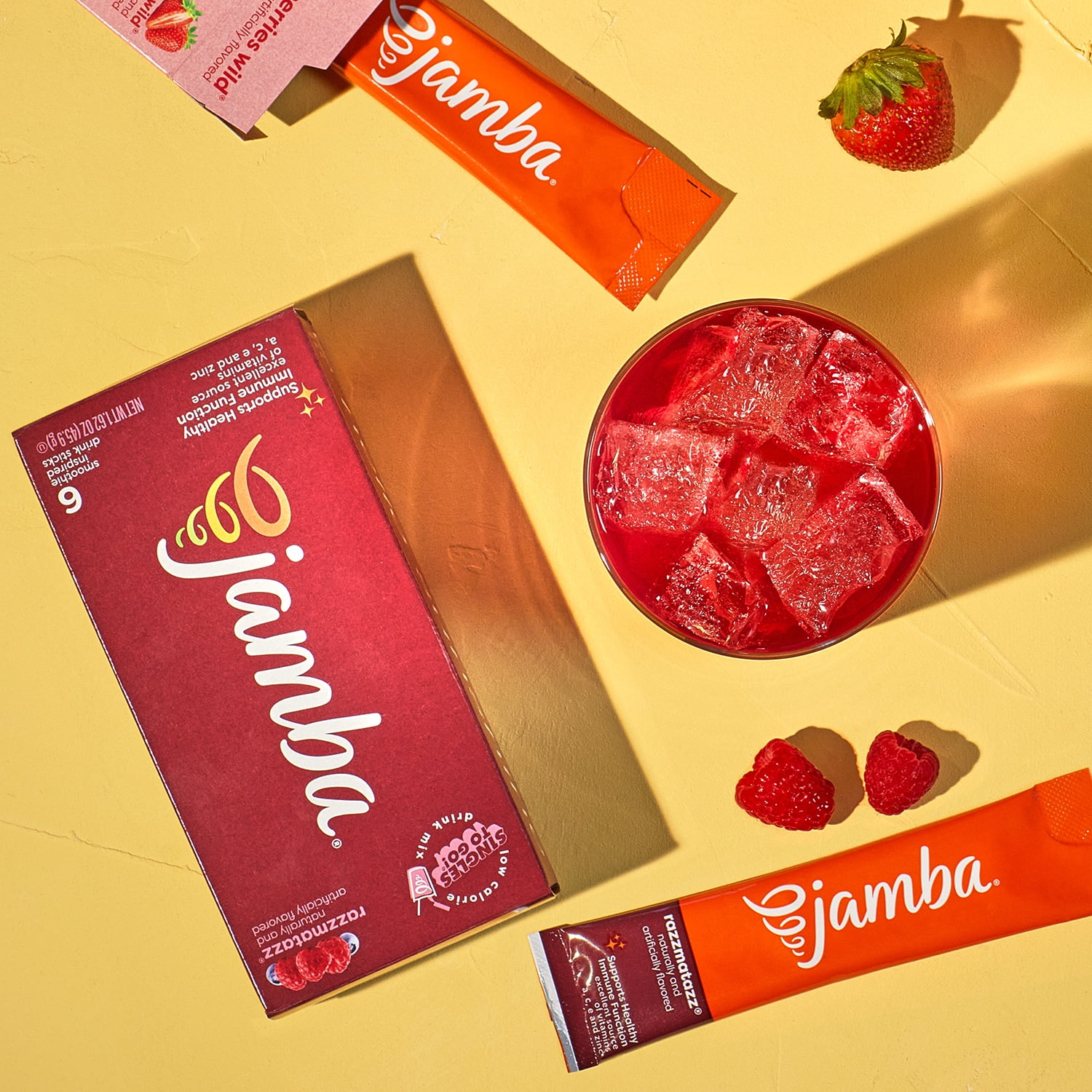 (2 pack) Jamba Immune Support Vitamin Enhanced Singles to Go! Low Calorie Powdered Drink Mix, Razzmatazz, 0.27 oz, 6 Count Packets