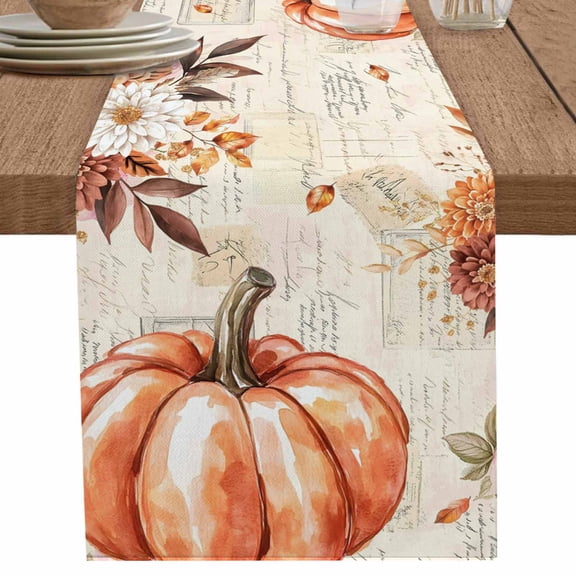 nqOlkjepod Fall Pumpkin Table Runner 108 Inches Long Farmhouse Dress Scarves, Orange Thanksgiving Vintage Autumn Plant Dining Tablerunner for Coffee Table/Kitchen Island/Party Décor, 13" x 108"