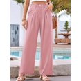 thumbnail image 6 of Women'S Wide Leg Dress Pants High Waisted Trousers Business Casual Slacks Button Palazzo Pant Pink XXL, 6 of 9
