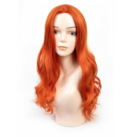 Beroyal Full Cap Wig Red Color Long Natural Wavy Middle Part Synthetic Cosplay Wigs, 24