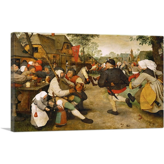 ARTCANVAS Peasant Dance 1568 Canvas Art Print by Pieter Bruegel the Elder - Size: 12" x 8" (0.75" Deep)