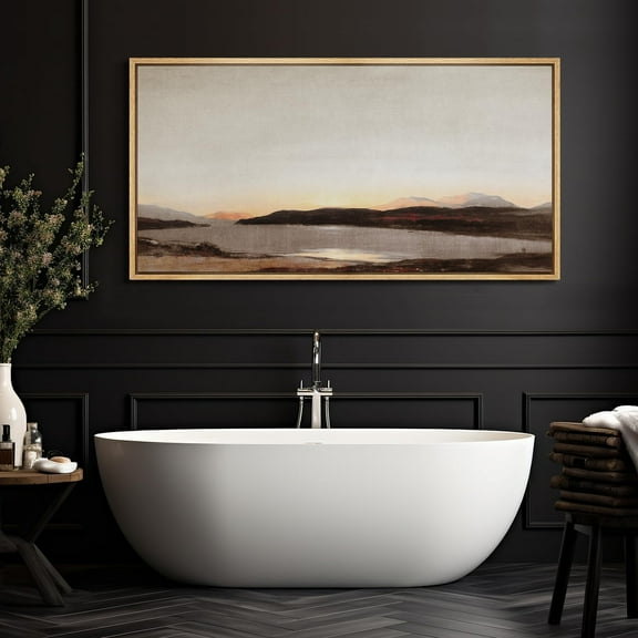 IDEA4WALL Extra Large Framed Canvas Print Wall Art Tranquil Lake at Sunset Soft Tones Nature Wilderness Artwork Mountain Scenery Antique Fine Art Multicolor for Home Decoration - 60"x30"