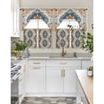 thumbnail image 5 of Bohemian Kitchen Curtains Swag Valance and Tier Curtains Set 24 Inch Length, Boho Blue Flower Pattern Abstract Tribal Rod Pocket Drape Panels Pair Swag Curtain for Bathroom/Cafe/Window, 5 of 6