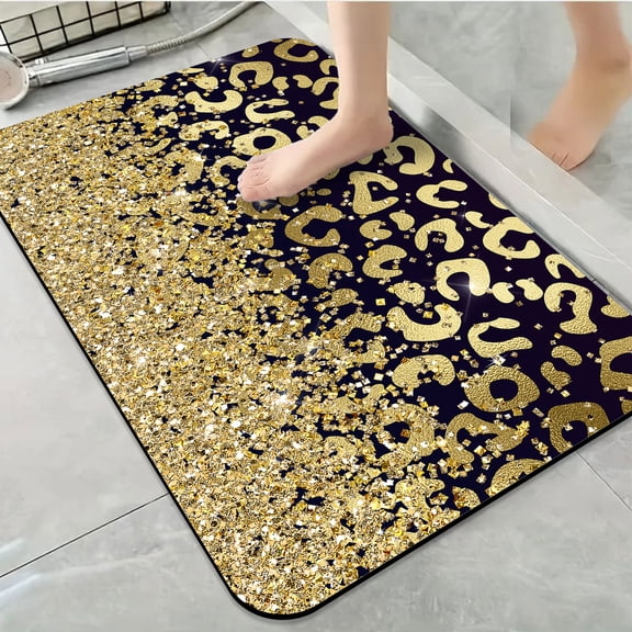 1pc Gold Glitter Leopard Bathroom Rug Bathroom Decor and Accessories- Durable,Anti Slip,And Quick Drying,Suitable For Indoor/outdoor Use - Perfect For Bathrooms,Bedrooms,Kitchens
