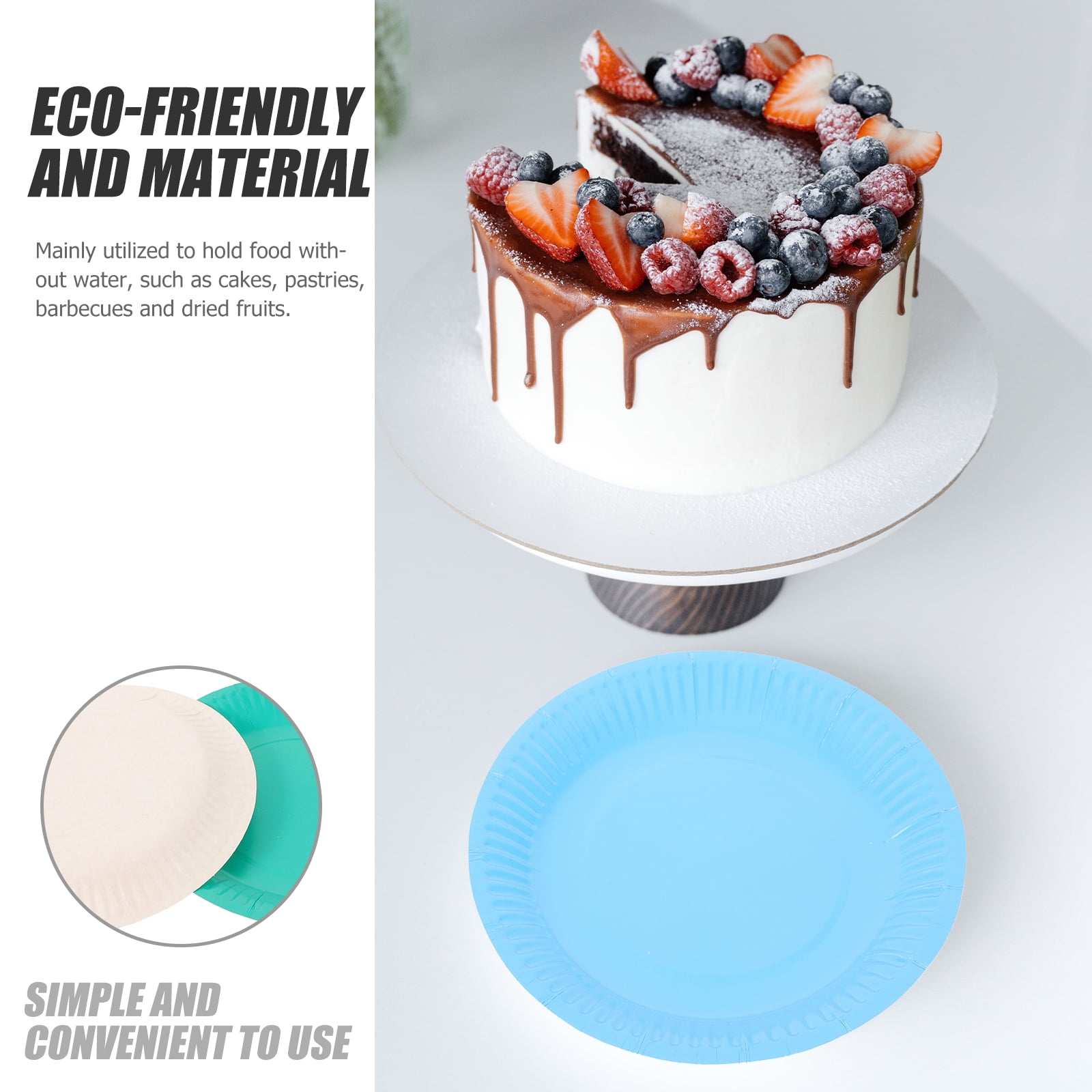 Foxnovo Paper Cake Plates Assorted Colors Food Safe Tableware 300Pcs