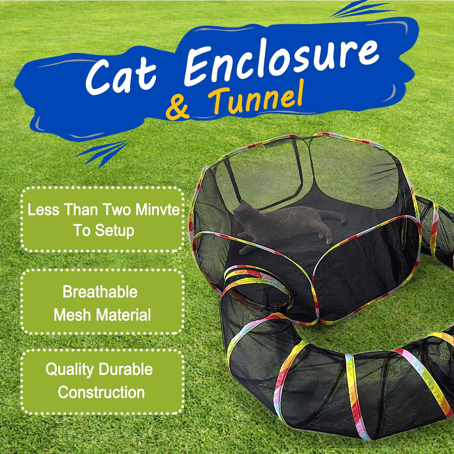 Outdoor Cat Enclosure  Portable Tents For Outside Cage Free Playpen Pet Tunnel Playground Indoor Cats & Small Animals
