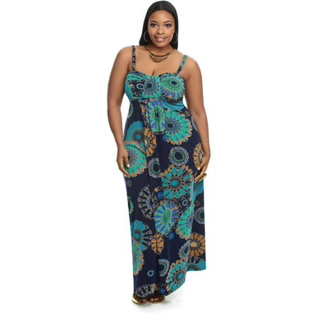 Miss Tina Women's Plus-Size Waterfall Maxi Dress with Removable Straps ...