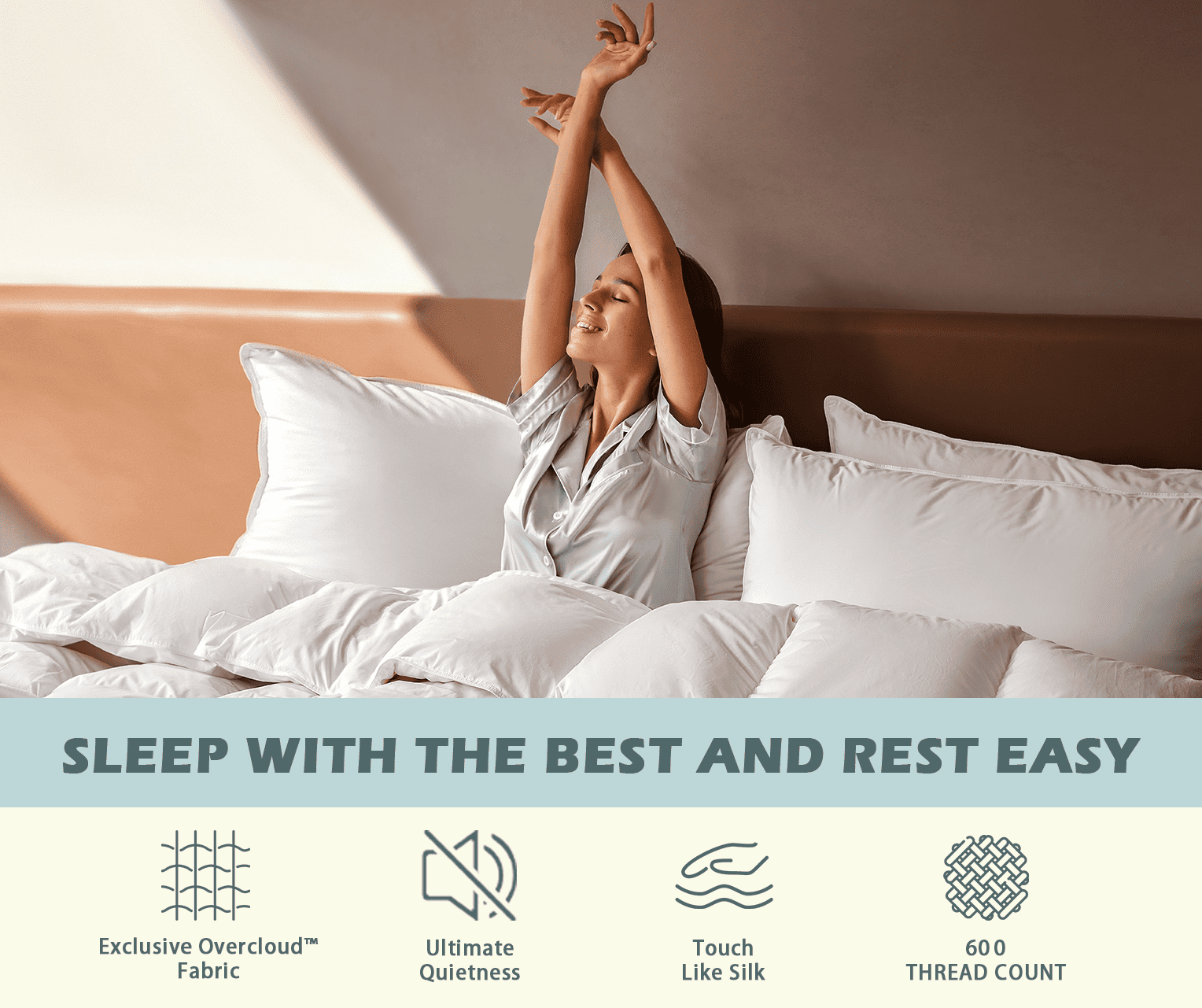 Over Cloud Premium Goose Down Adult Hypoallergenic Queen Size 100% Cotton 500 TC Cover Bed Pillow for Stomach Sleeper 1 Pack
