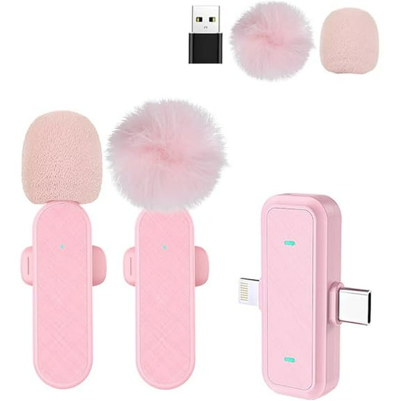 Wireless Mini Lavalier Lapel Microphone for iPhone iPad & Android Phone, 2 in 1 Lapel Mic for Video Recording- Clip on Dual Mics with Noise Reduction for Video Tiktok YouTube Podcast Vlogging(2 Pack)