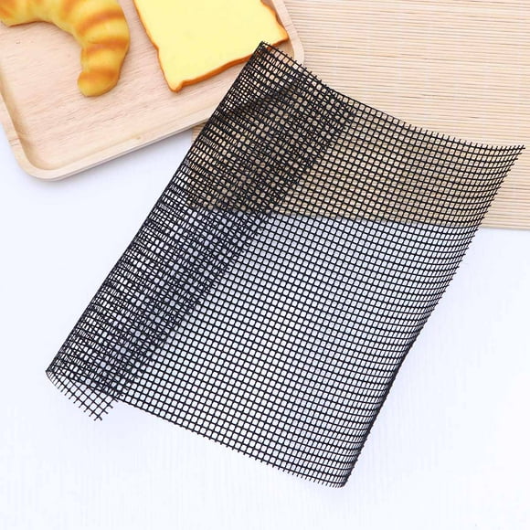 OFFIGAM 2Pcs Non Stick Barbecue Grid Mat Black Grill Solid Mat Dishwasher Safe for Bbq