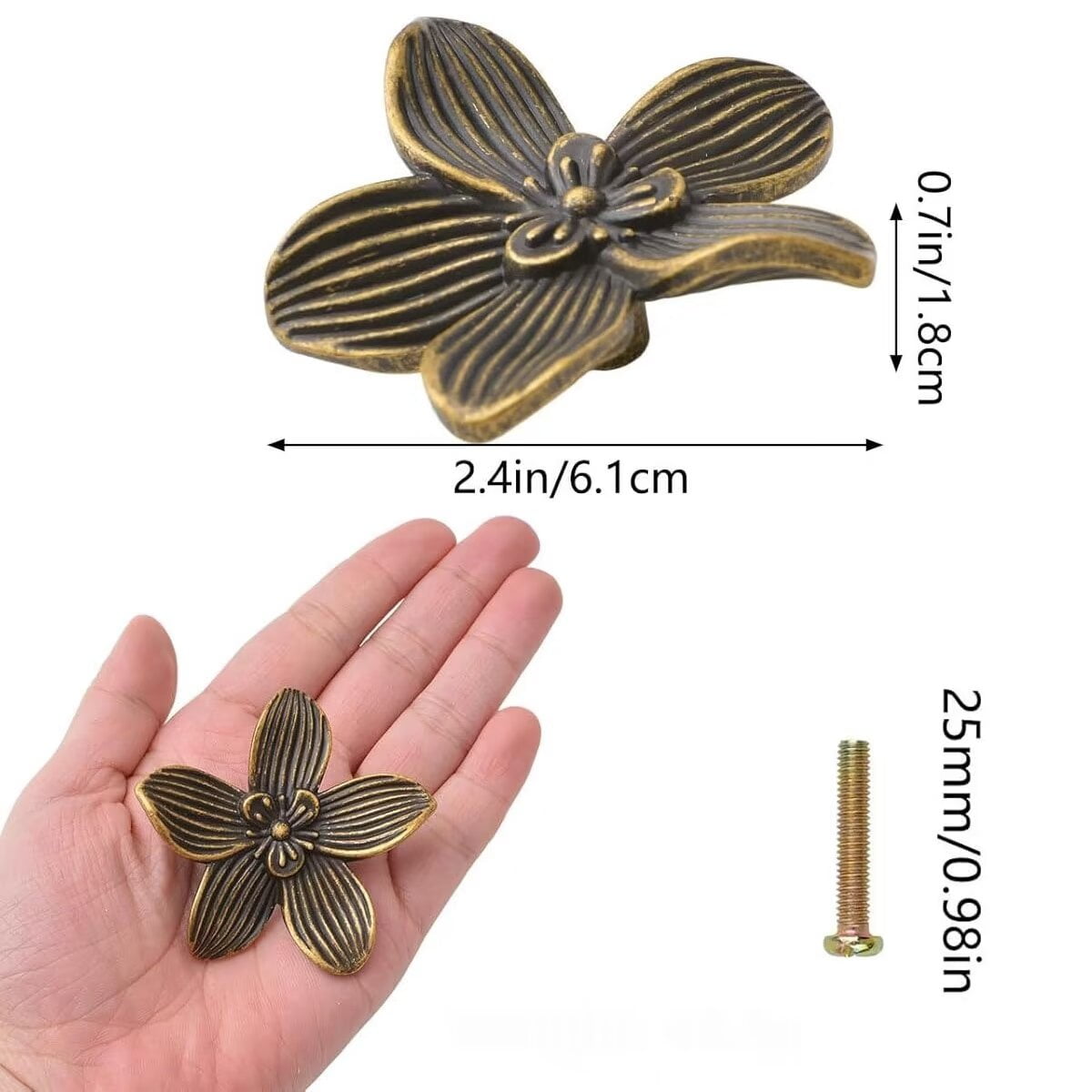 HDJNal Antique Flower Shaped Cabinet Knobs, Vintage Kitchen Shabby Chic Zinc Alloy White Drawer Pull Handles for Dresser Vanity Nightstand Cupboard Wardrobe, 10 Pack (Bronze)