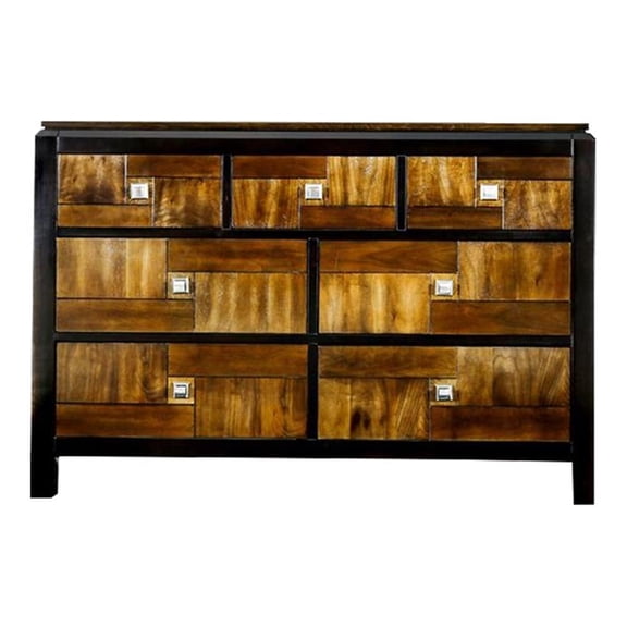 Bowery Hill 7 Drawers Transitional Wood Dresser in Acacia/Walnut