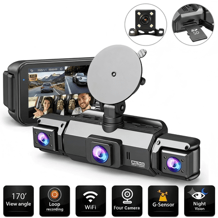 1080P FHD 3/4 Channel Dash Cam for Cars, 360° Rotatable Cameras, WiFi, IR Night Vision, Loop Recording, 3.0" IPS Screen, Car DVR with Optional 64GB Card