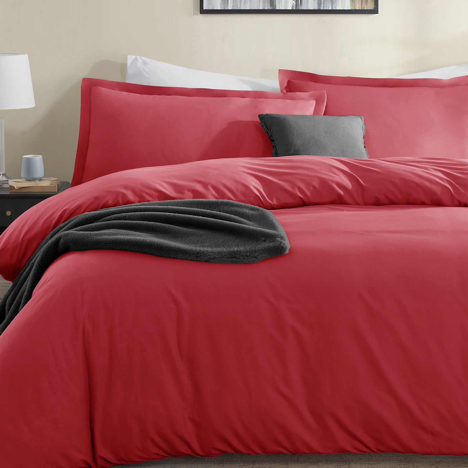 LammaLoe Duvet Cover Full 3 Piece, Luxury Microfiber Bedding Sets with 2 Pillow Shams, Cherry red