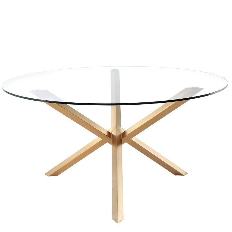 Aloyse Dining Table in Gold, Tempered Glass Dining Table, Stainless Steel Dining Table, Round Dining Table, Glass Dining Table, Dining Room Table, Kitchen Dining Table with Gold Base, Modern Dining Ta