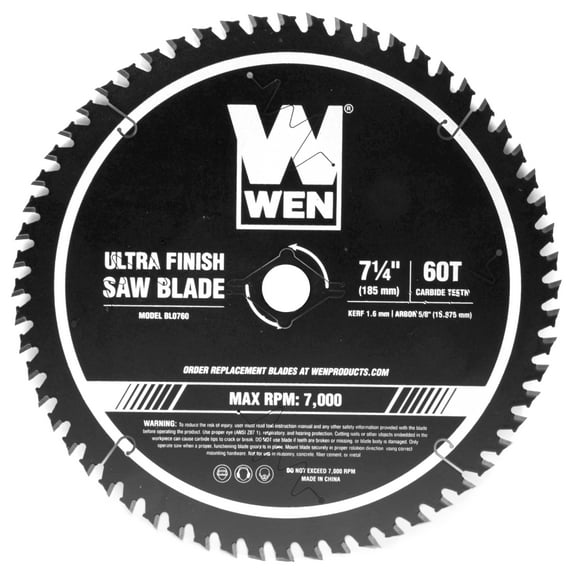 WEN 7.25-Inch 60-Tooth Carbide-Tipped Professional Ultra Fine-Finish Circular Saw Blade with Cool-Cut Coating