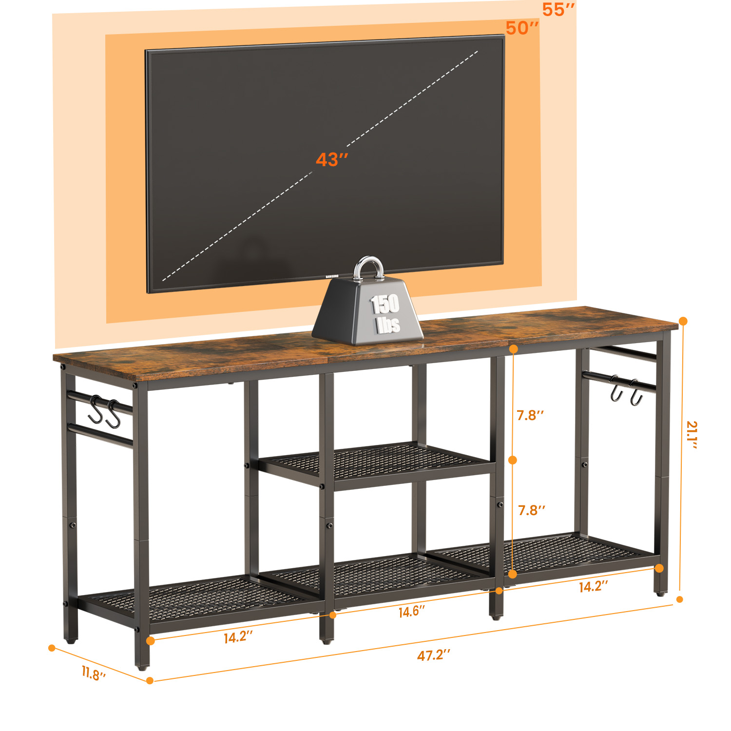 Behost TV Stand for TVs up to 55 Inches, Rustic Brown photo 5