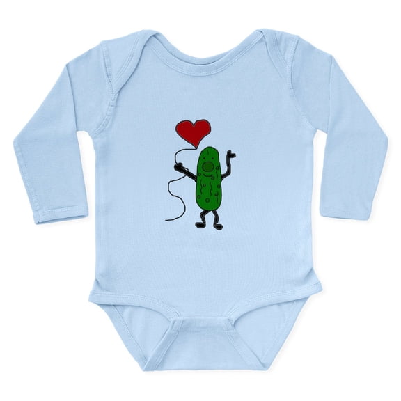 CafePress - Pickle Holding Heart Balloon Body Suit - Long Sleeve Cotton Baby Bodysuit