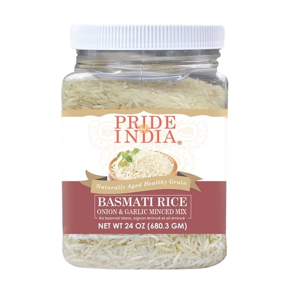 Pride of India | Extra Long Basmati Rice with Minced Onion and Garlic 24 oz (680.3 gm) | Naturally Aged Healthy Grain | Perfect for Pilaf, Stuffed Bell Peppers, Fried Rice, Risottos