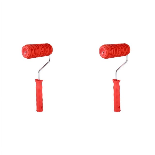 2 rodillos de pintura de 6 pulgadas con mango de goma, herramienta moleteadora con patrón de madera para decoración de paredes, color rojo