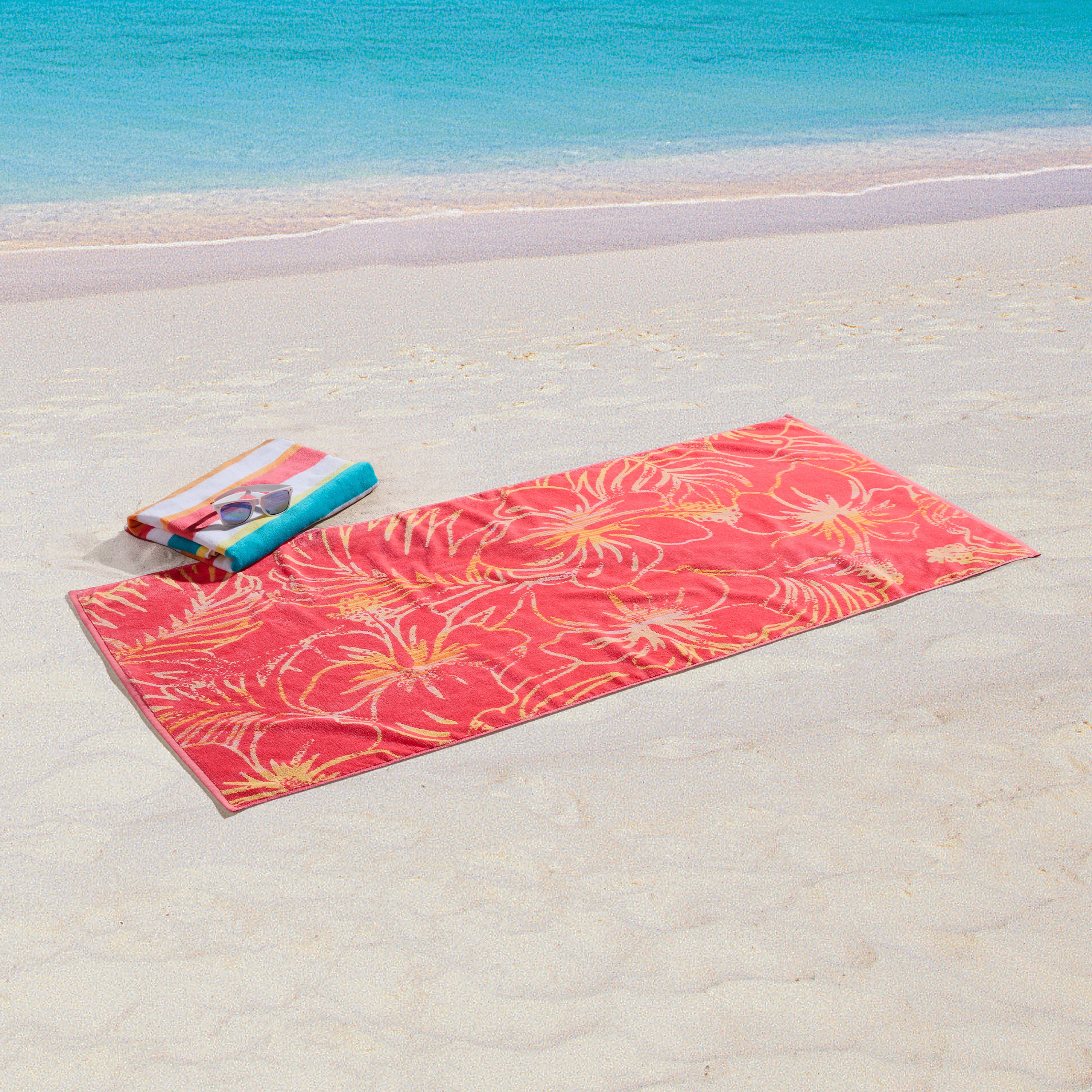 ★ PISCESS★ Flower Striped Beach Towel Plum 5008427029 Mainstays Cotton Blend 2 Pack Pink Flowers and Stripes Beach