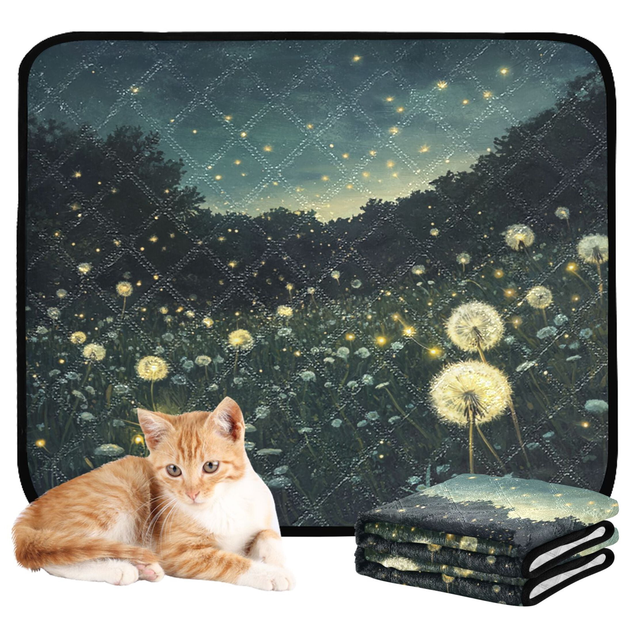 Qxltty Fireflies in Dandelions Cat litter Pads Pet Set of 2 Diaper Mats Center Anti-leakage Layer Absorbent Soft and Comfortable