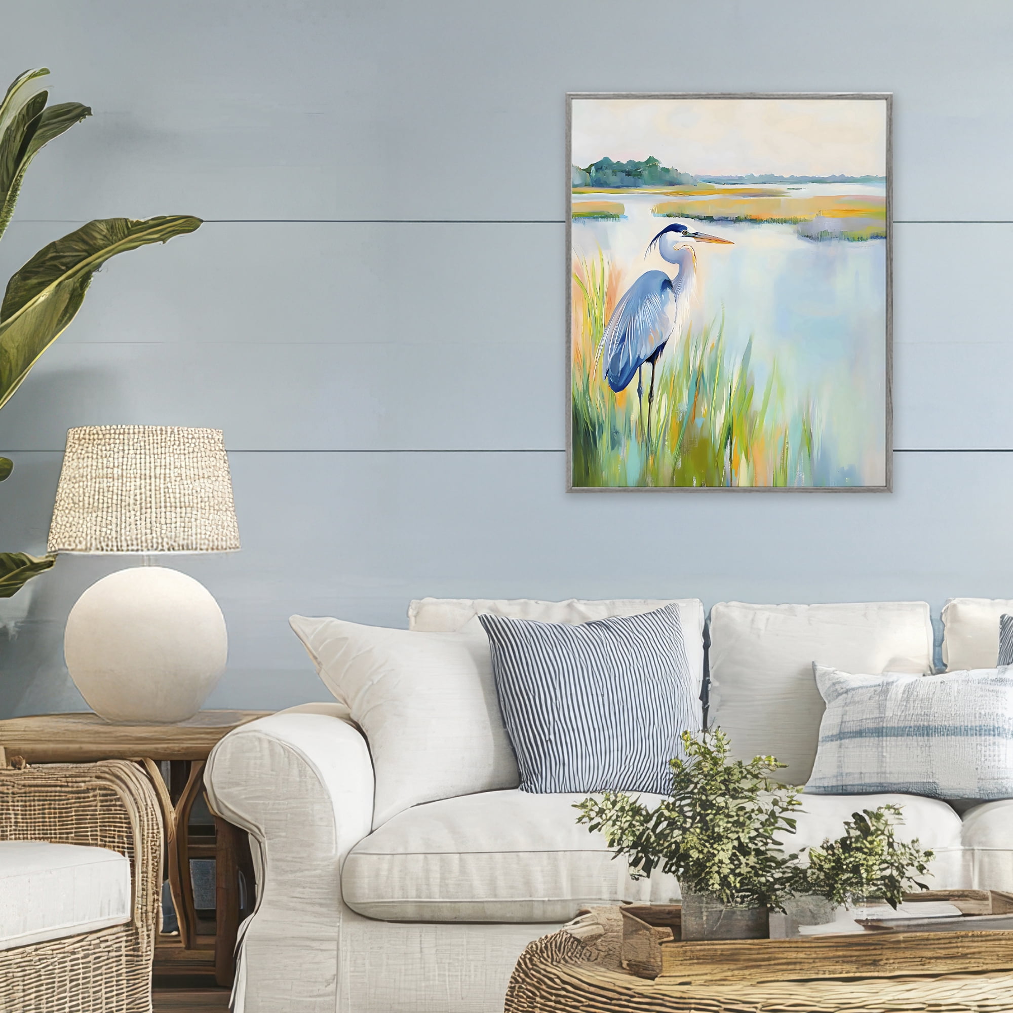 Stupell Industries Heron Perched in the Grass Gray Framed Giclee Art, design by Creative Studio