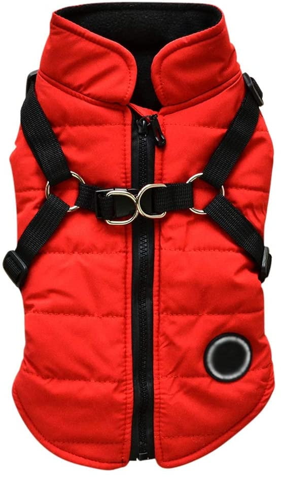 2 in 1 Dog Winter Warm Coat Jacket with Harness,Pet Windproof Cold Weather Clothes Outfit Vest XS/S/M/L/XL/XXL Dog Costume for Small Medium Large Breed Dogs Boy/Girl