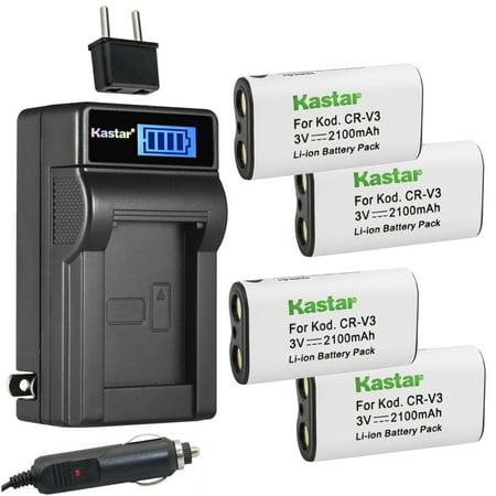Image of Kastar 4-Pack CR-V3 Battery and LCD AC Charger Compatible with Casio QV-2400UX QV-2800UX QV-2900UX QV-30 QV-300 QV-3000 Plus QV-3000EX QV-3000LR QV-3500 QV-3500 Plus QV-4000EX Camera