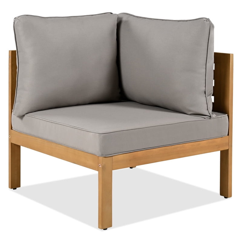 4 Pieces Outdoor Acacia Wood Sectional Sofa Set with Cushions & Coffee Table, Patio Furniture Set with Woven Mesh Armrests and Side Table