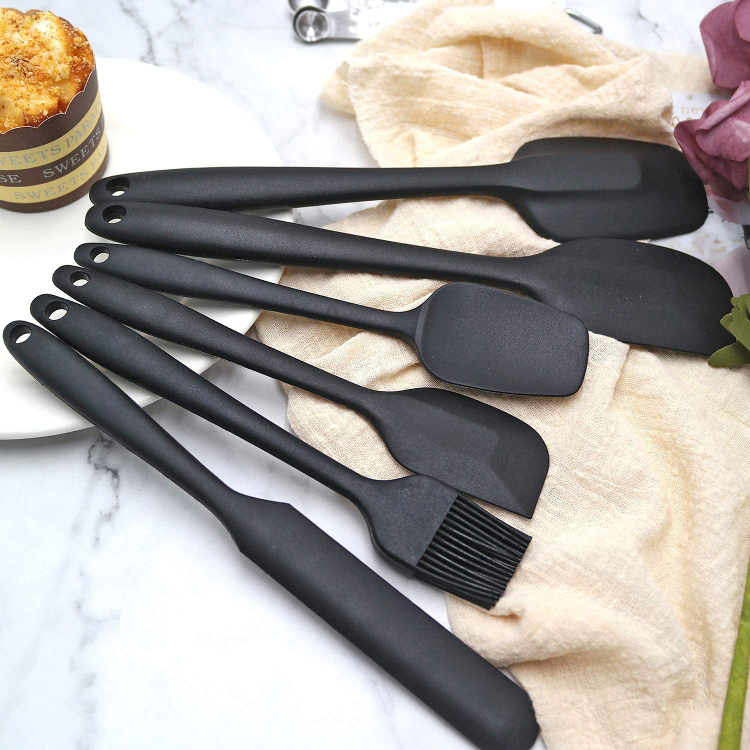 KitsKap silicone spatula set 2 pcs heat resistant rubber spatula for  non-stick cookware bpa free (black)