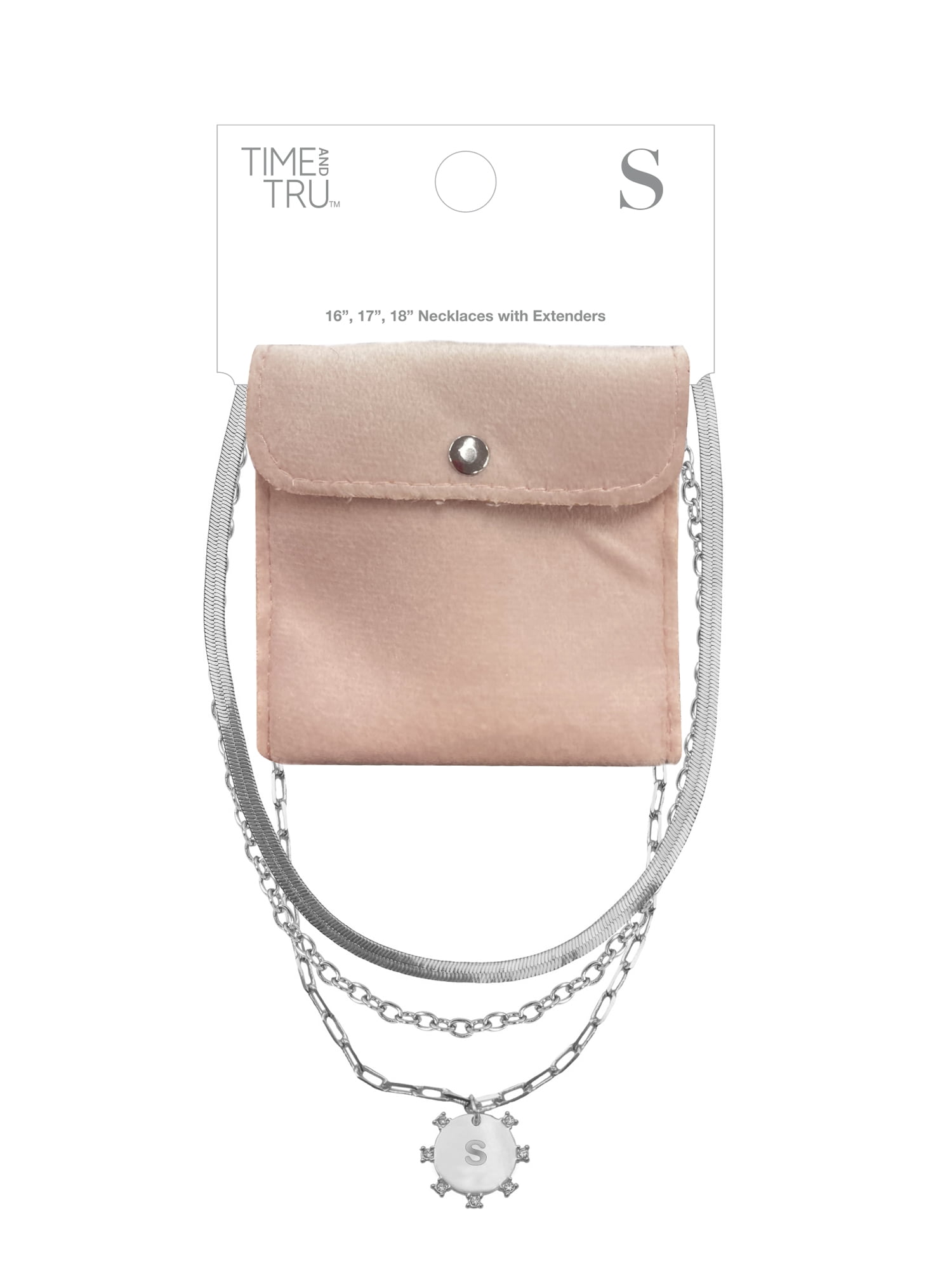 Time and Tru Silvertone Necklace, 3 Piece, Initial S