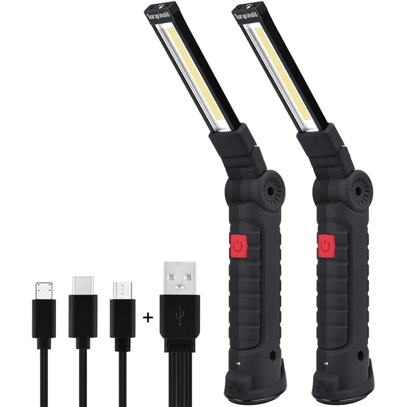 Rechargeable LED Work Light, 2 Pack Cob Work Light, Inspection Lamp with Magnetic Base, LED Handheld Lamp, Flashlight for Camping, Car Repair, Gray