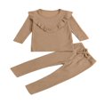 thumbnail image 1 of Toddler Boys Girls Knit Outfits 2pcs Long Sleeve Ruffle Ribbed Knitted Sweater Pullover+Pants Set Black 2-3 Years, 1 of 7