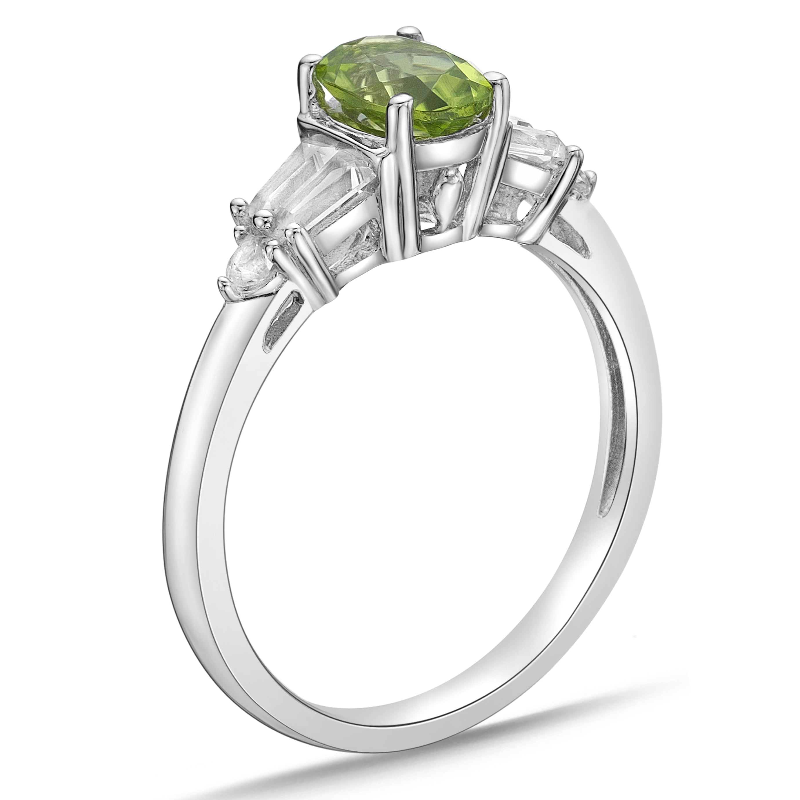 Jay Heart Designs 925 Sterling Silver Peridot and Created White Sapphire Ring