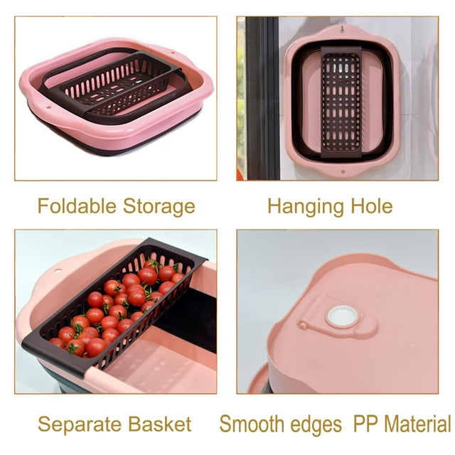 Collapsible Dish Basin With Drain Plug Space Saving Outdoor Multiuse Foldable Flume Tub Dishpan Portable Kitchen Storage Tray For Vegetable Washing Camping RV Airtight Glass Food Storage Containers