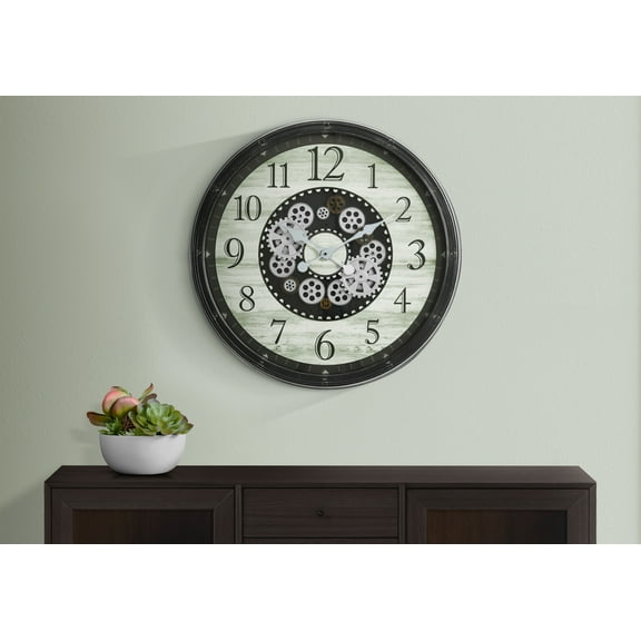 Clocks - 30" Round - Gear Mechanism - Large Oversized - Wall Clock - Brown