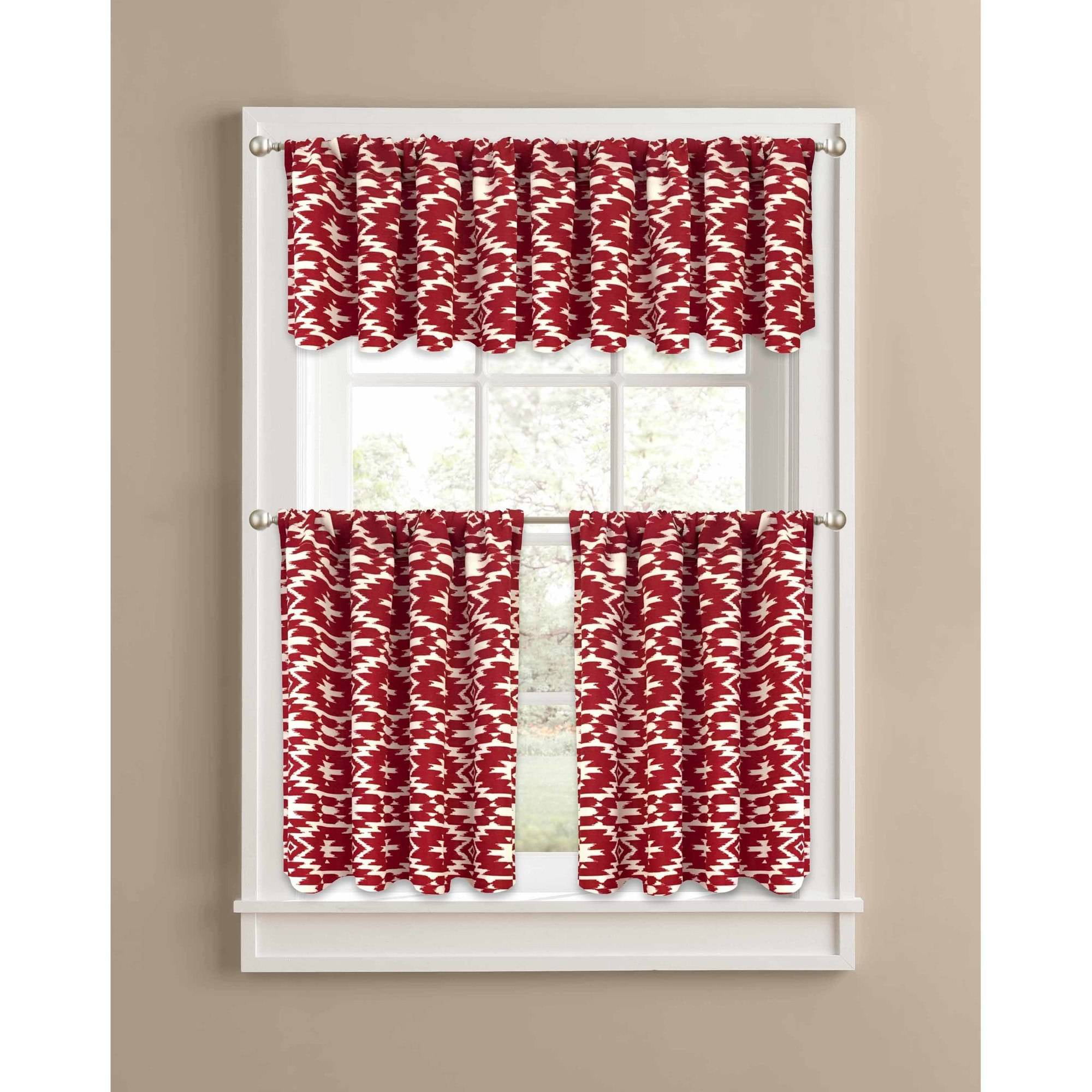 Jackson Textured Solid Red Kitchen Curtain Choice Tiers or Valance 