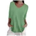 thumbnail image 1 of Women Spring Casual Three Quarter Sleeve Solid V Neck Loose Pullover Knit Fall Sweater Top, 1 of 5