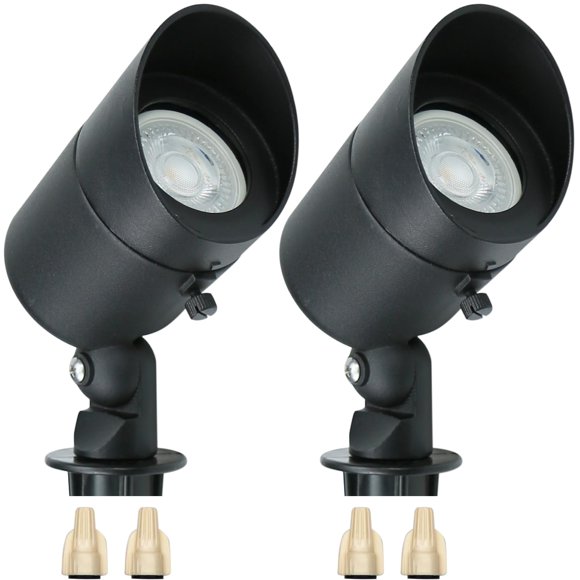 Lumina Lighting Éclairage Paysager 4 W 12 V Lampes Paysagères Basse Tension Projecteurs Paysagers Blanc Chaud Étanche Extérieur Ampoule DEL Remplaçable pour Jardin Pelouse Véranda Patio et Cour (Noir Lot de 2)