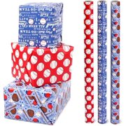 Baseball Wrapping Paper Rolls - 3 Mini Rolls - Sport Wrapping Paper Roll for Boys Birthday Game - 17 X 120 Inch Per Roll