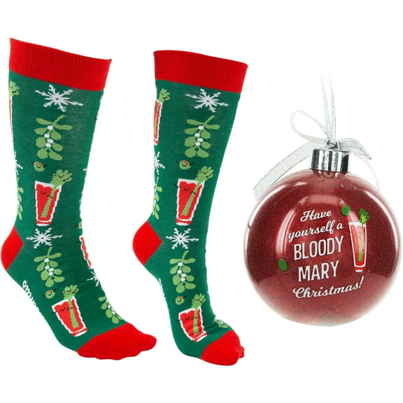 Pavilion Gift Company - Bloody Mary Christmas - 4" Ornament  with Unisex Holiday Socks