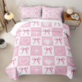 thumbnail image 2 of Homewish Kawaii Bowknot Quilt King For Kids Girls,Cute Heart King Coverlet Set,Pink White,3 Pieces, 2 of 7