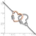 thumbnail image 7 of Diamond2Deal 925 Sterling Silver Rh-Plated Rose-tone Double Heart w/1in ext Bracelet for Women 8", 7 of 7