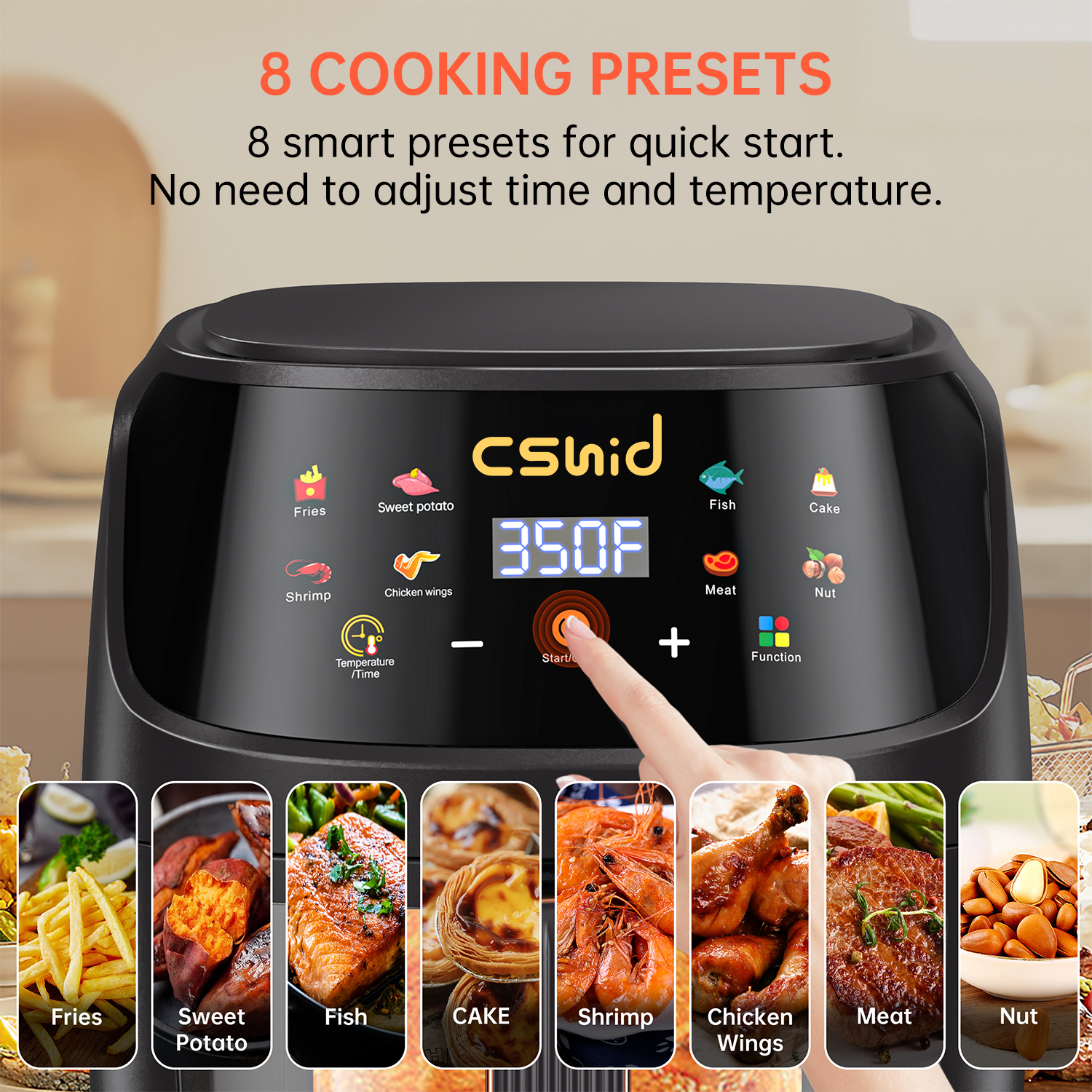 Air Fryer 5L Large Capacity Touch Screen Smart Fryers Household Multi-function Window Visible Air fryer that Crisps, Roasts, Reheats, & Dehydrates - image 4 of 7