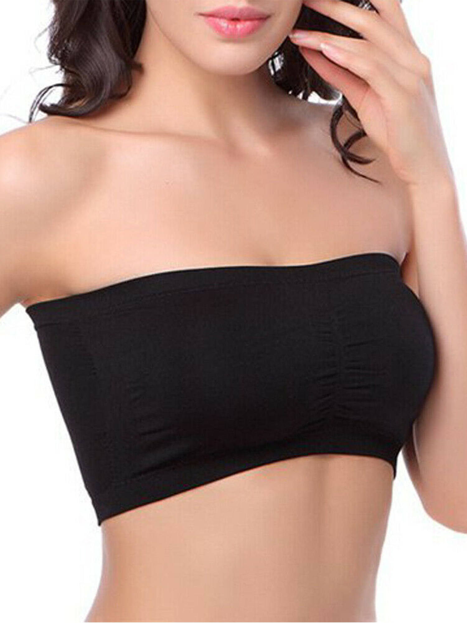 SATINIOR Womens 3 Pieces Bandeau Top Basic Strectch Layer Sport Bras Strapless Hollow Cropped Tube Top Bra 