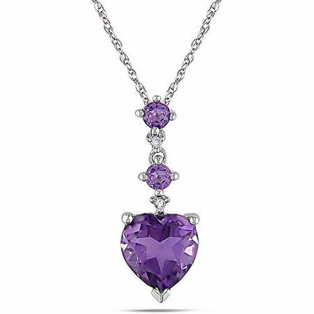1-1/6 Carat T.G.W. Amethyst and Diamond-Accent 10kt White Gold Heart Pendant, 17