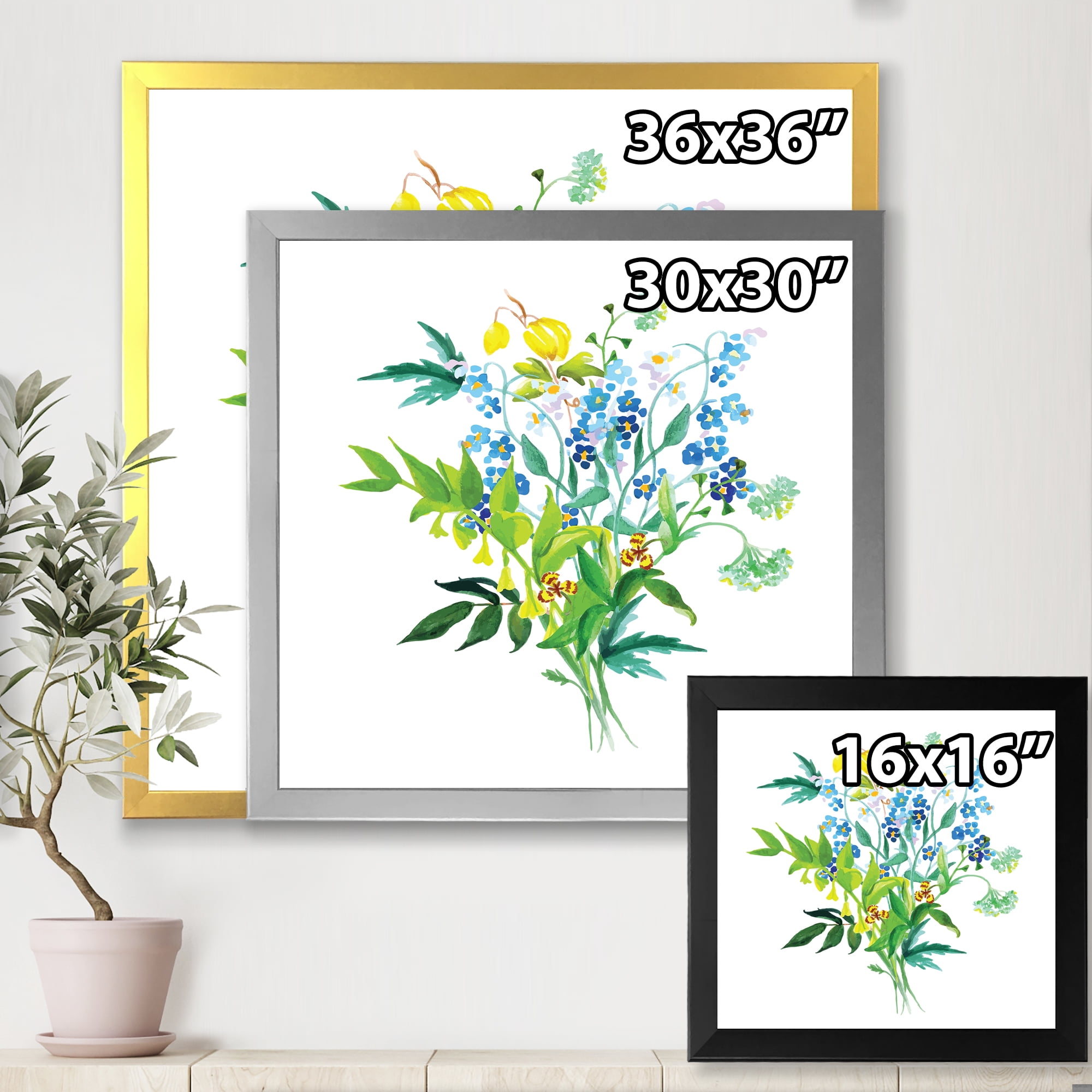 Designart 'Meadow Flowers Garland On White' Farmhouse Framed Art Print